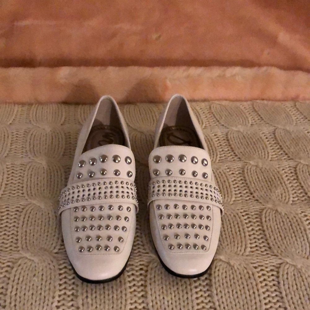 Sam Edelman White Silver Studded Loafers Sz. 8